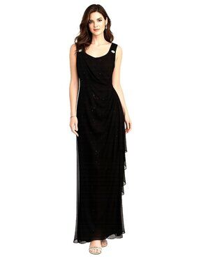 R&M Richards Size 14W Women Rhinestone Accents Black Sleeveless  Gown